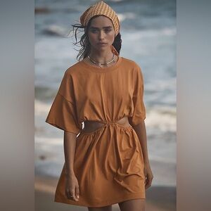 FP Beach Dandelion Mini Dress Cutout Orange Gold Sz M Made USA Boho Festival